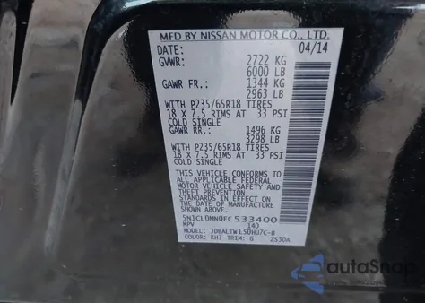 2014 Infiniti Qx60 Hybrid from USA, damaged, VIN 5N1CL0MN0EC533400